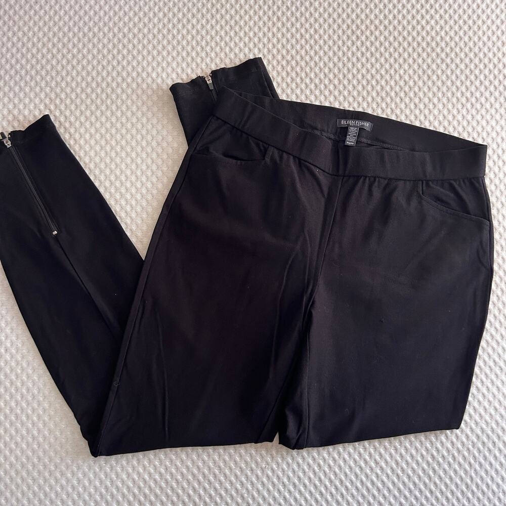 Eileen Fisher Stretch Crepe Pant S SP PS Black Skinny Straight Ankle Trouser Zip